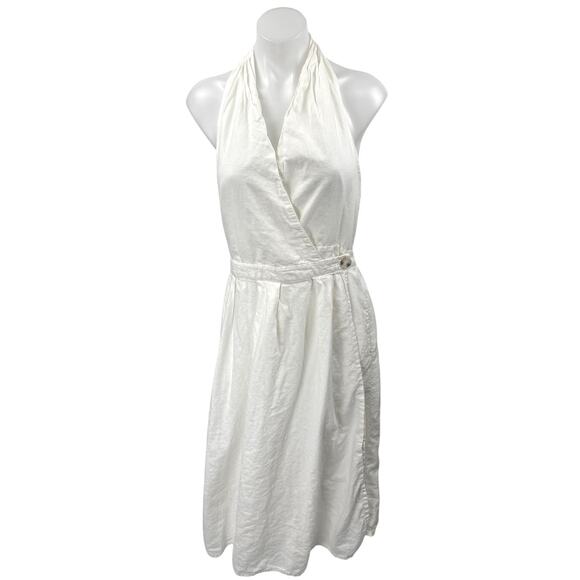 H&M White Halter Sleeveless V Neck Backless Open Back Midi Wrap Dress Size 12 - Picture 2 of 6